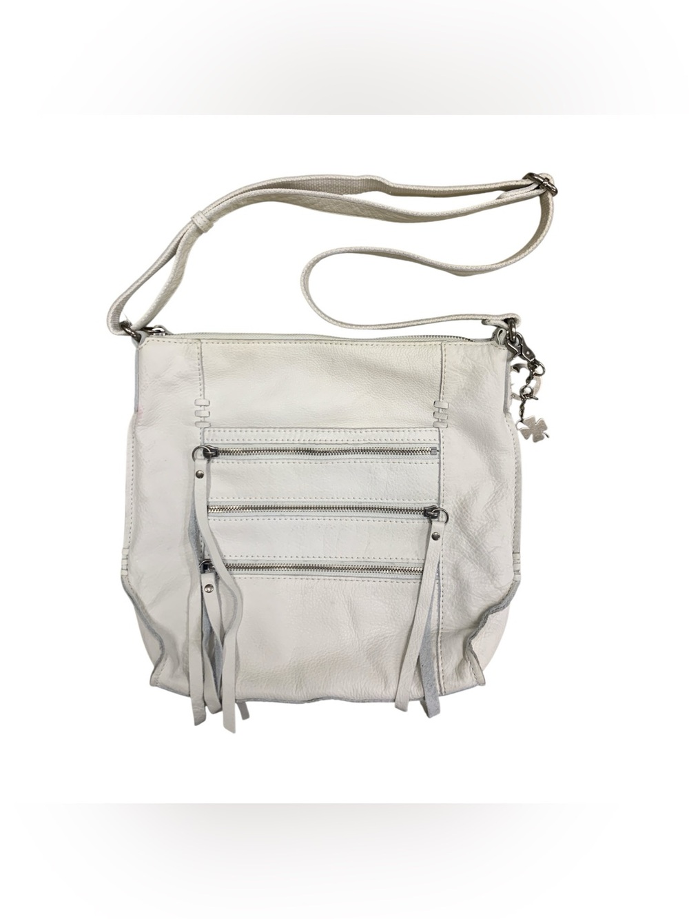 Lucky Brand White Leather Crossbody Bag with Front Zip Pockets